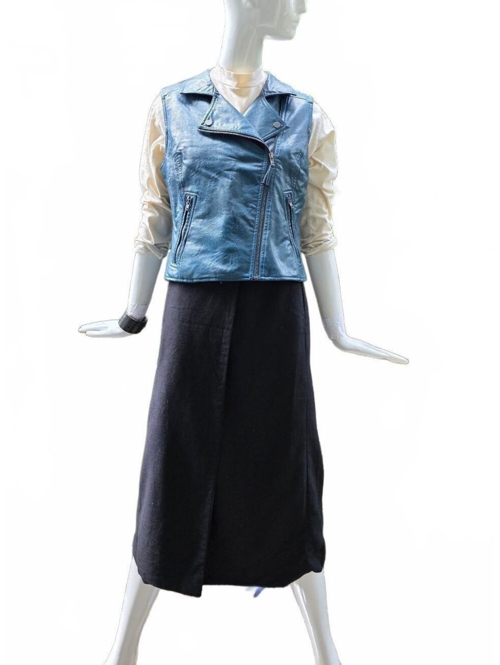 Joe Fresh Faux Leather Womens Blue Biker Vest Med